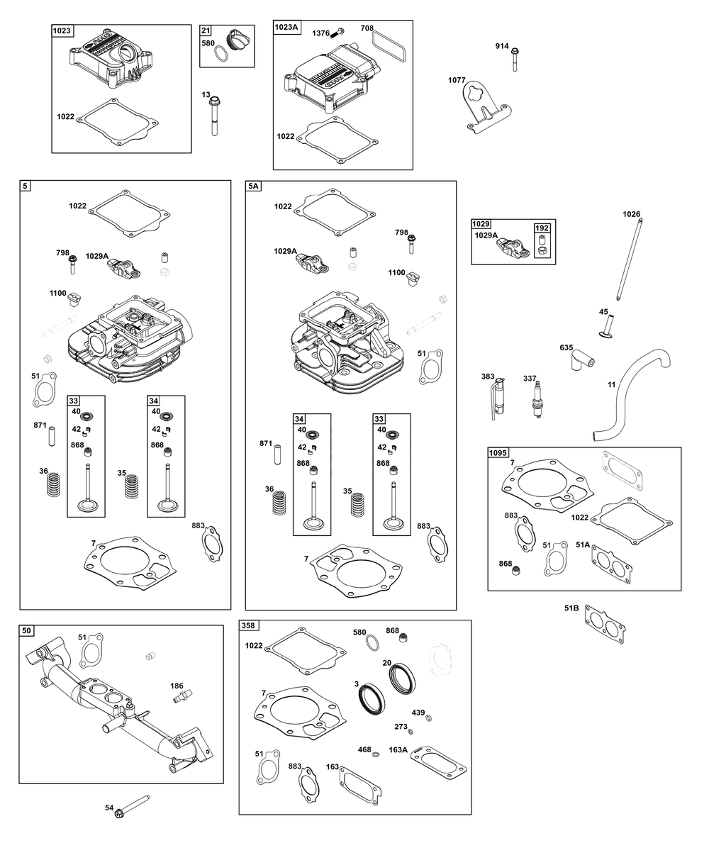 Cylinder Head Group Diagram and Parts List for 540477-0127-G1 400000 - 699999 Briggs and Stratton Engine